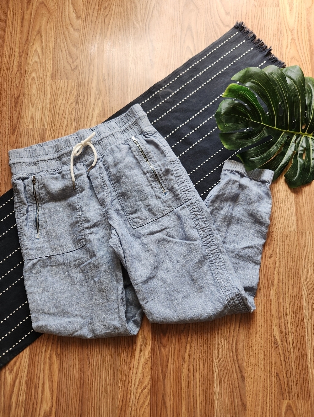 Athleta Cabo Linen Jogger Blue Drawstring Waist Size 4